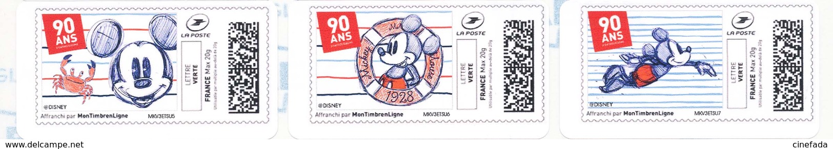 FRANCE MICKEY 90 Ans 28 étiquettes  autoadhésives neuves** MonTimbrenligne. Cinéma, film, movie.