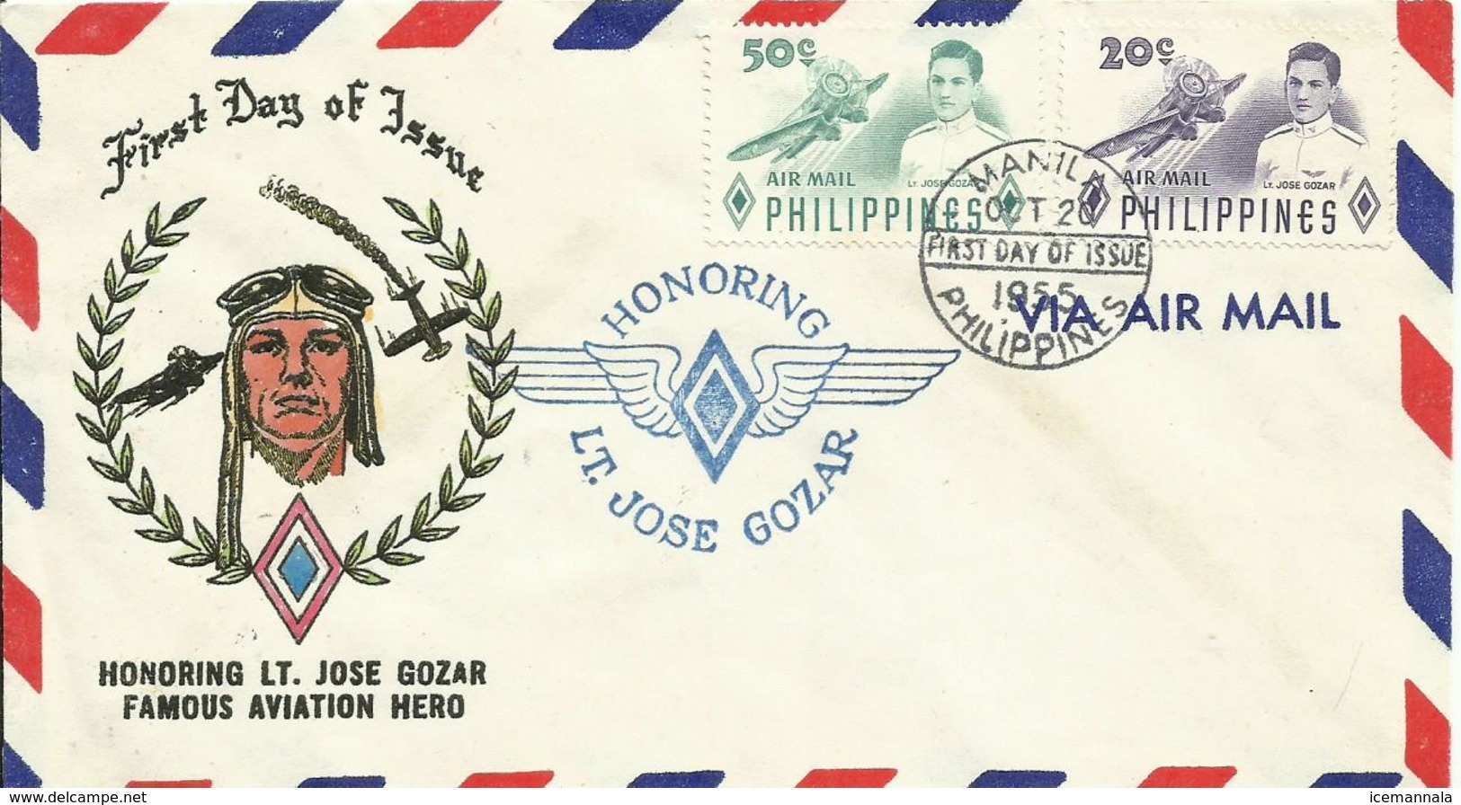 FILIPINAS, SOBRE PRIMER DIA HOMENAJE A LT. JOSE GOZAR AÑO  1955 - Filipinas