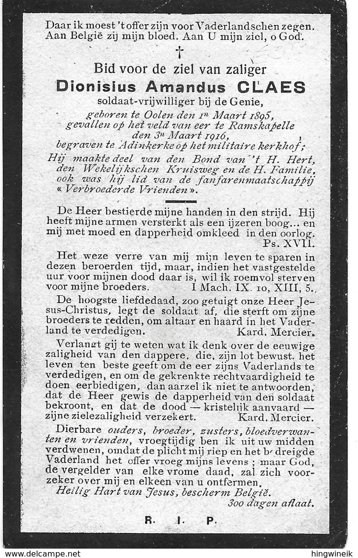 Claes D.a.(gesneuveld Olen 1895 -ramscapelle 1916) - Religion & Esotérisme