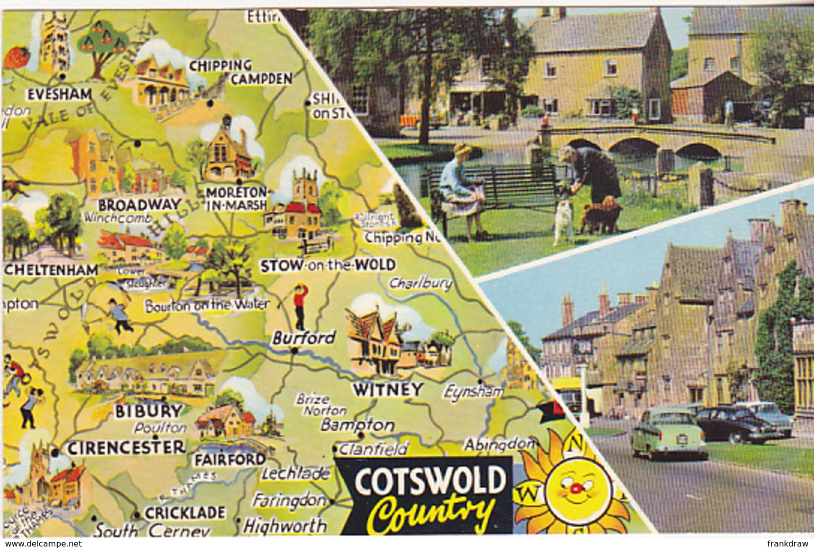 Postcard - Map - Cotswold Country Plus Two Views - Card No. C6223 - VG - Unclassified