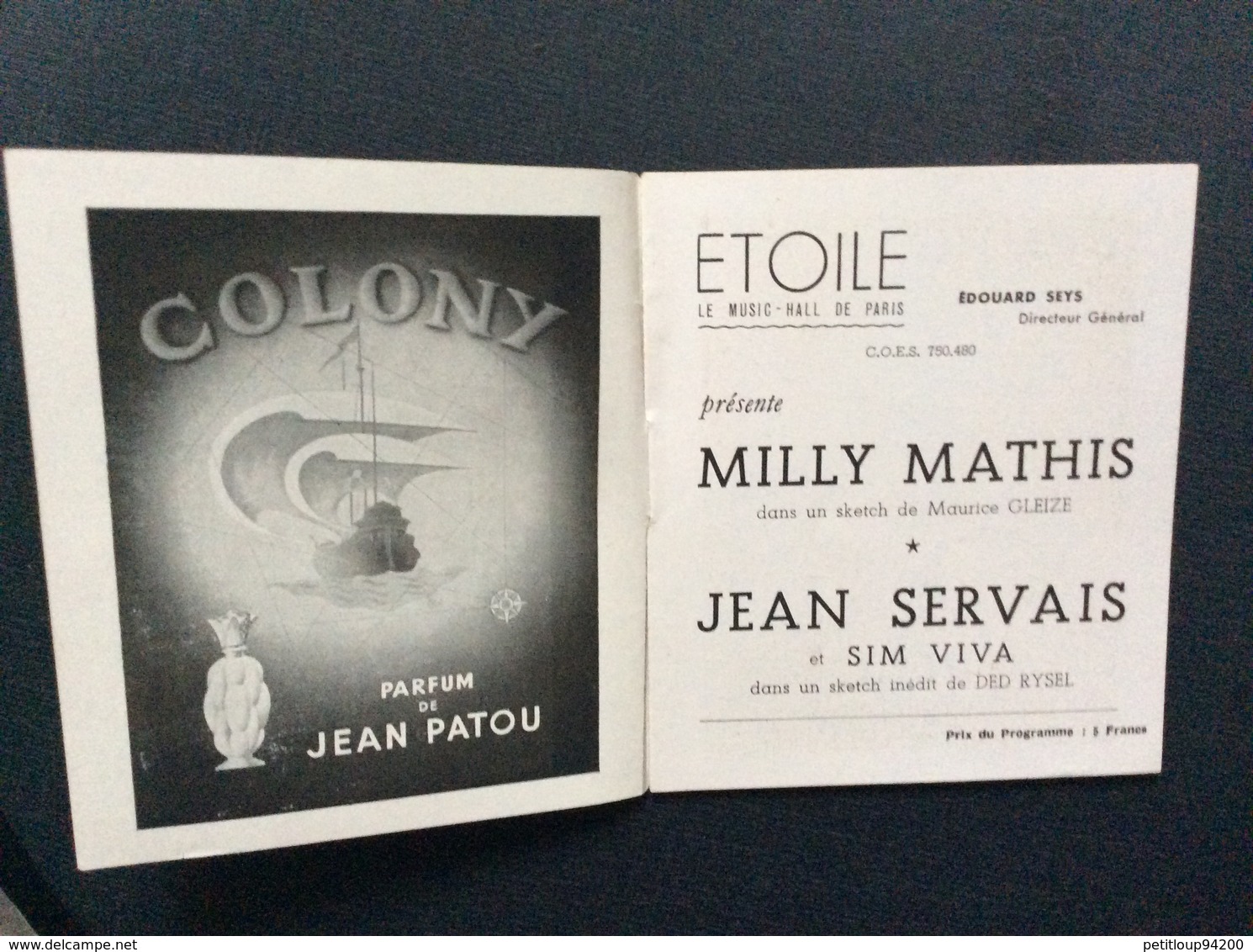 PROGRAMME THÉÂTRE De L’ÉTOILE  *Une De Marseille  MILLY MATHIS  JEAN SERVAIS  Année 1944 - Programmes