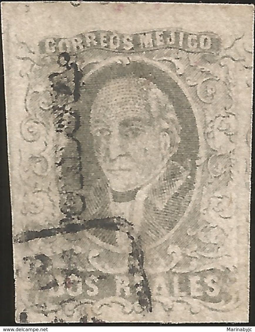 J) 1861 MEXICO, HIDALGO, 2 REALES, CORDOVA DISTRICT, BLACK CANCELLATION, MN - Mexico