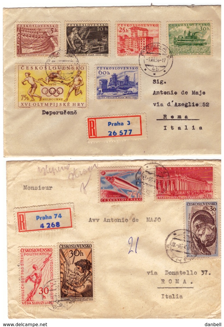 MG199) CECOSLOVACCHIA Lotto 5 Raccomandate Viaggiate Fine Anni 50 - Storia Postale