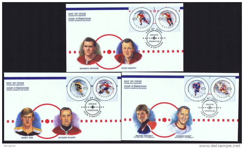 2000 National Hockey League  All Star Game Sc 1838a-f  From Souvenir Sheet On 3 FDCs - 1991-2000