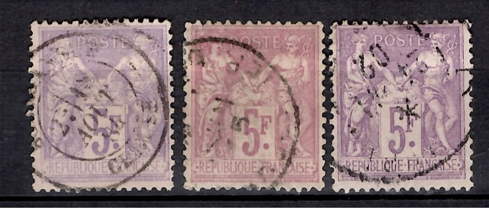 France Sage YT N° 95 Trois Timbres Oblitérés Avec Belles Nuances. B/TB. A Saisir! - 1876-1898 Sage (Type II)