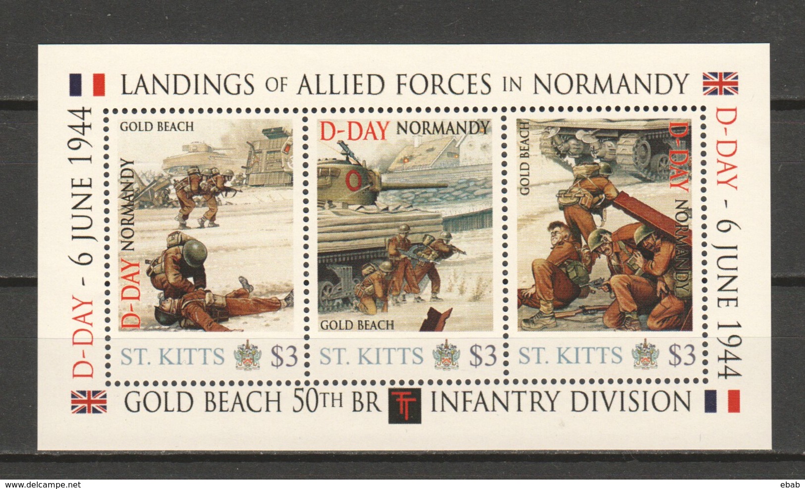 St Kitts - MNH - NORMANDY D-DAY GOLD BEACH - 50TH BR INFANTERY DIVISION - Sheet 2 - WW2 (II Guerra Mundial)