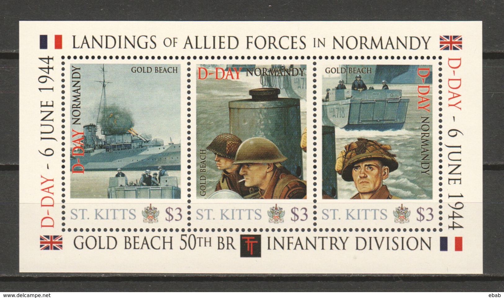 St Kitts - MNH - NORMANDY D-DAY GOLD BEACH - 50TH BR INFANTERY DIVISION - Sheet 4 - WW2