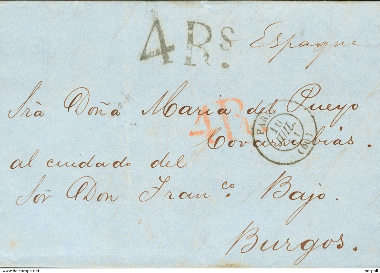 Sobre . 1851. LONDRES (INGLATERRA) A BURGOS. Al Dorso Marca BURGOS, De Llegada (P.E.32) Edición 2004. - Otros & Sin Clasificación