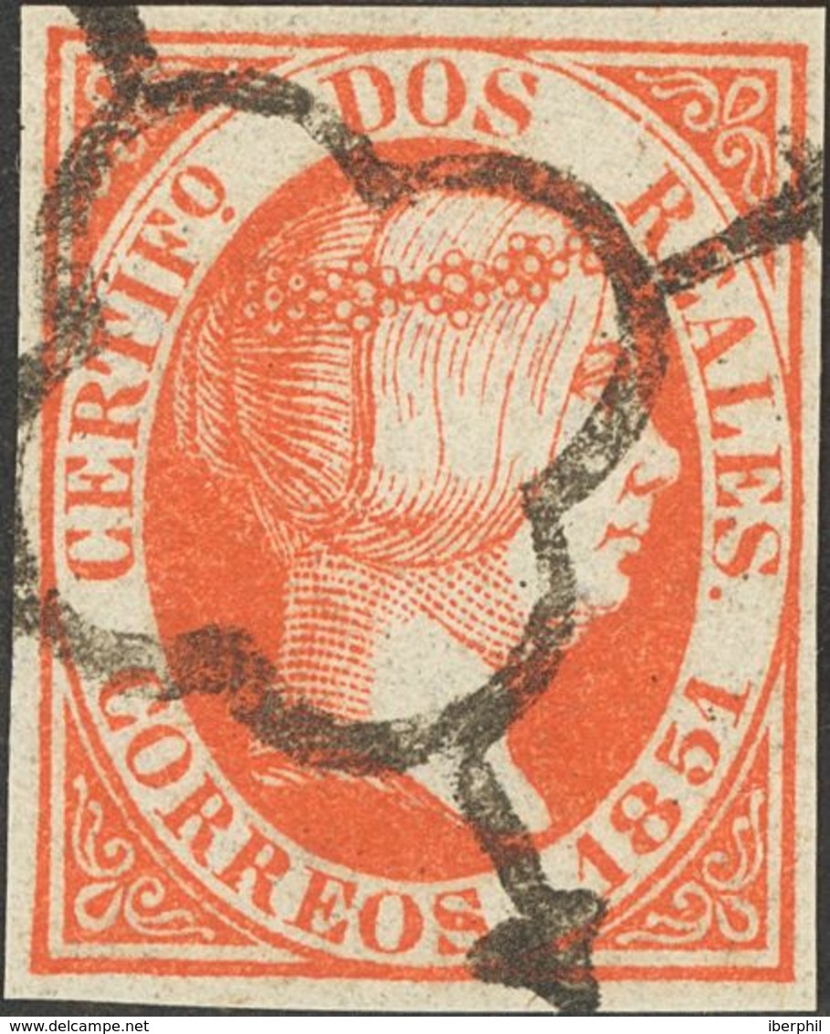 º8F. 1851. 2 Reales Bermellón. FALSO SPERATI, Tipo A Y Al Dorso Marca De La B.P.A. MAGNIFICO. - Autres & Non Classés