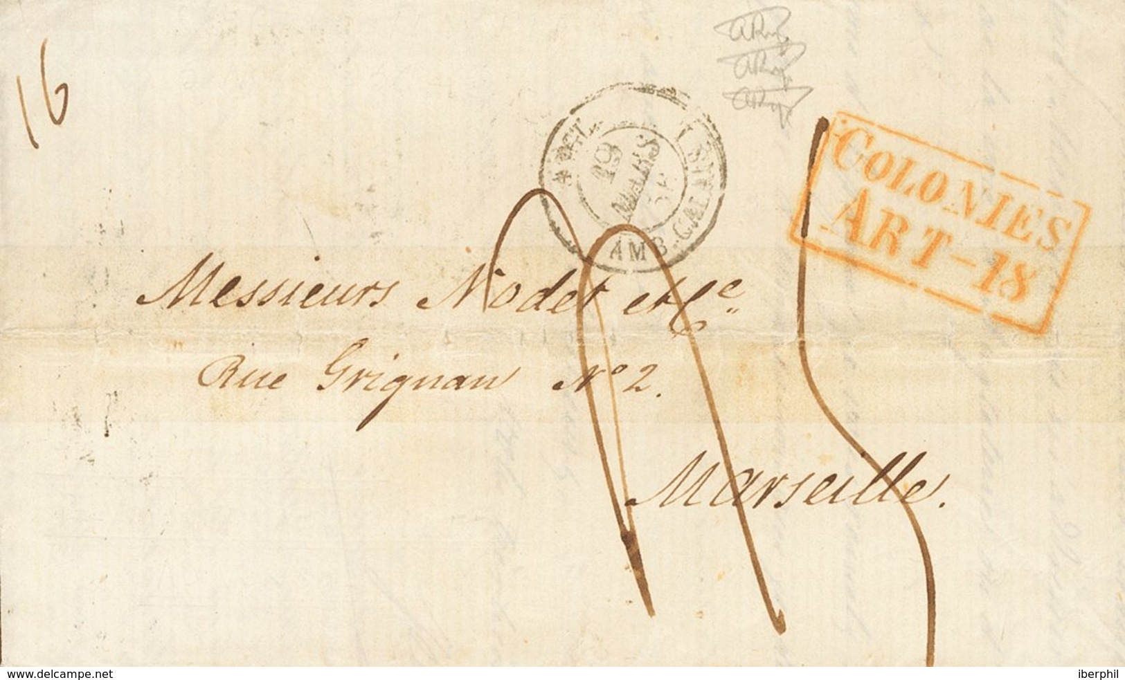 Sobre . 1856. SANTA CRUZ DE TENERIFE A MARSELLA (FRANCIA), Circulada Por El Correo Inglés. Fechador ANGL. / AMB.CALAIS 1 - Other & Unclassified