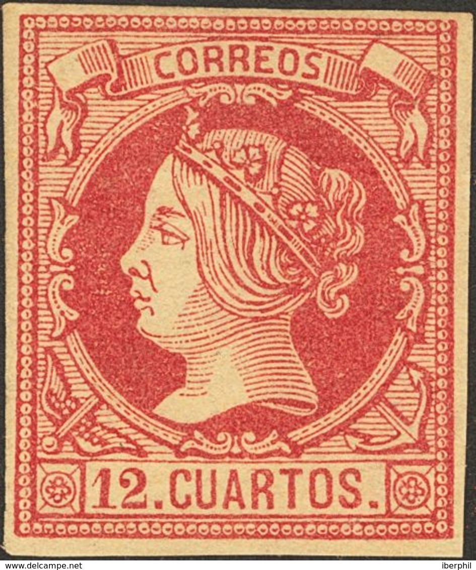 (*)53. 1860. 12 Cuartos Carmín. Color Muy Intenso. MAGNIFICO. Cert. EXFIMA. - Andere & Zonder Classificatie