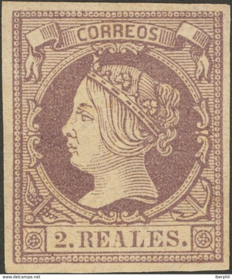 (*)56. 1860. 2 Reales Lila. Color Muy Intenso. MAGNIFICO. Cert. EXFIMA. - Andere & Zonder Classificatie