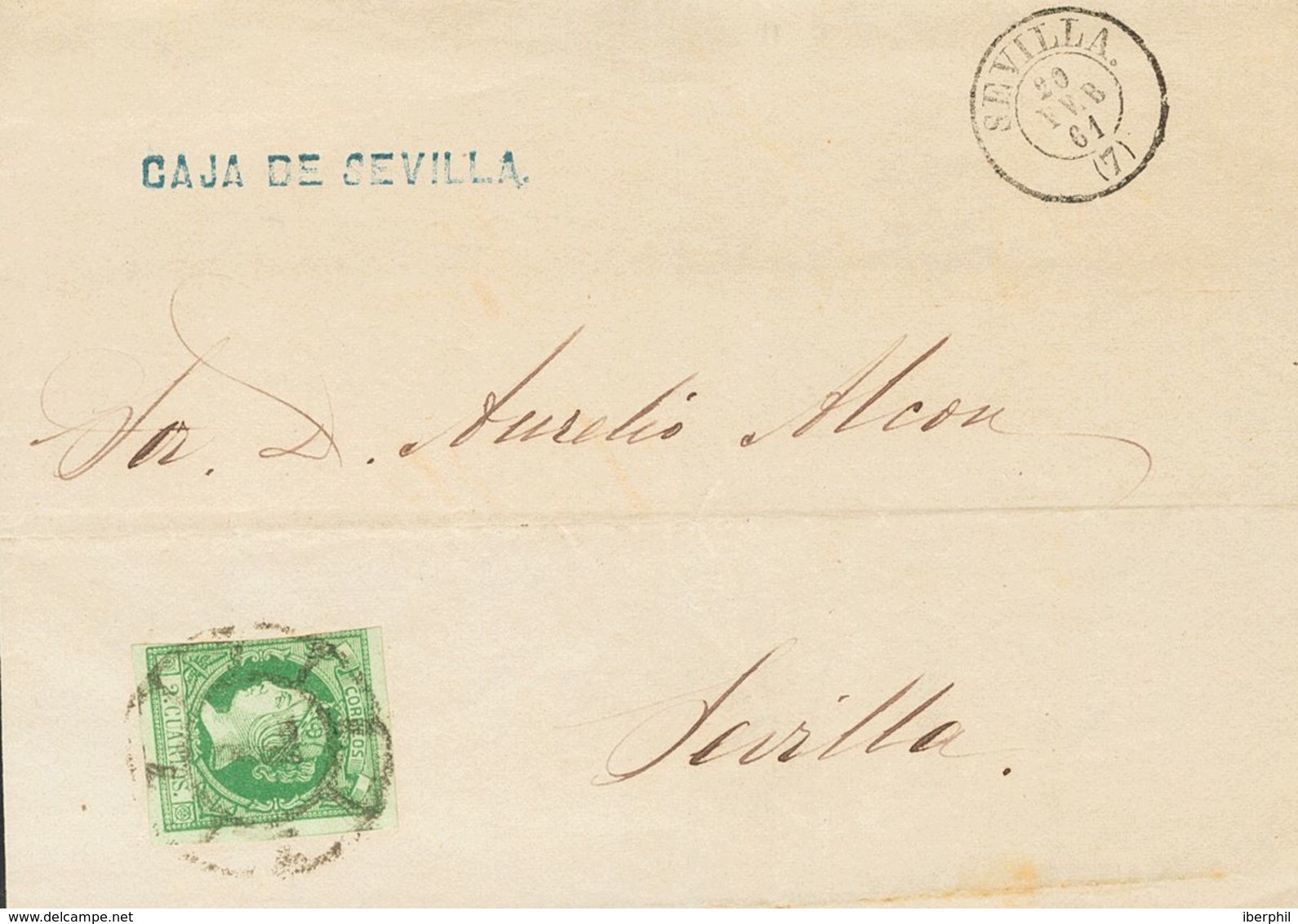 Sobre 51(2). 1861. Conjunto De Dos Cartas Del Correo Interior De TARRAGONA Y SEVILLA, Circuladas Con El 2 Cuartos Verde. - Andere & Zonder Classificatie