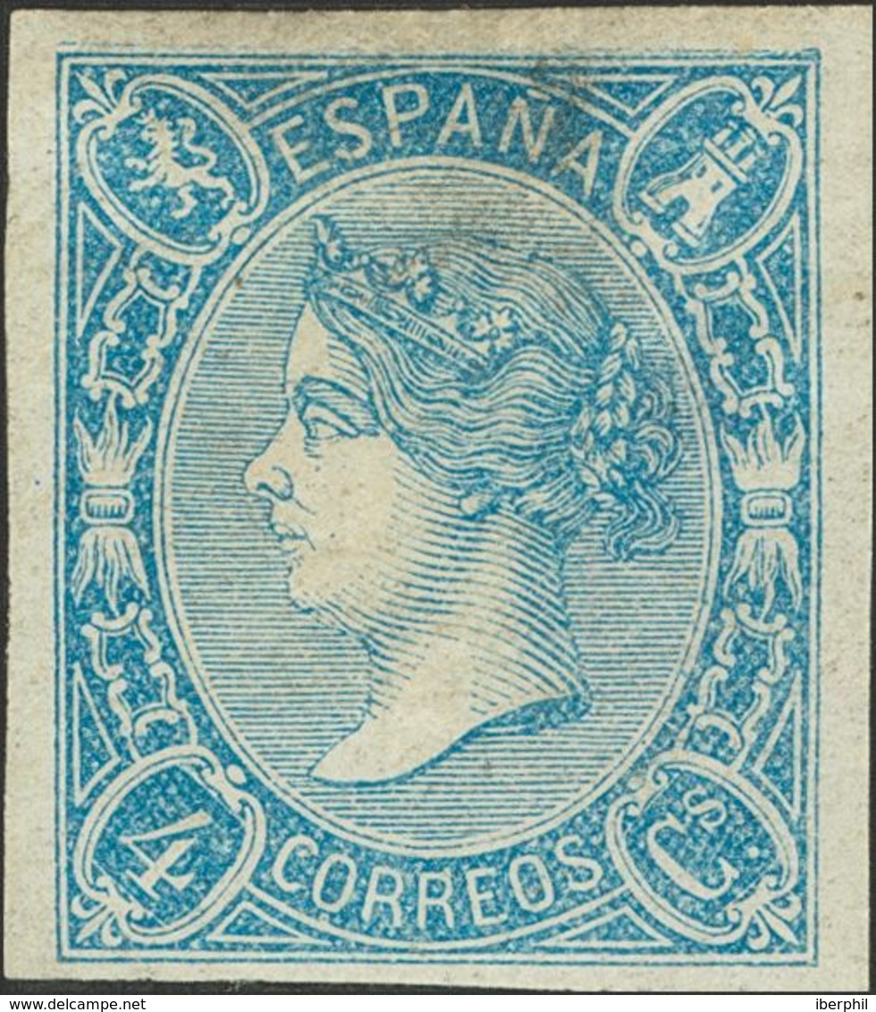 *NE2. 1865. 4 Cuartos Azul (leve Adelgazamiento). NO EMITIDO. BONITO Y RARO. Cert. CEM. - Andere & Zonder Classificatie