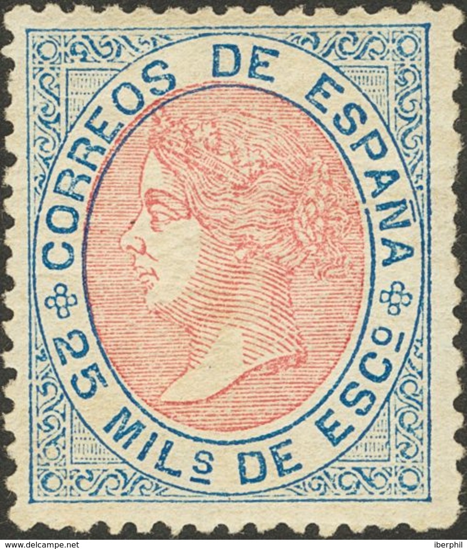 *95. 1867. 25 Mils Azul Y Rosa. Muy Bien Centrado. MAGNIFICO. Cert. EXFIMA. - Andere & Zonder Classificatie