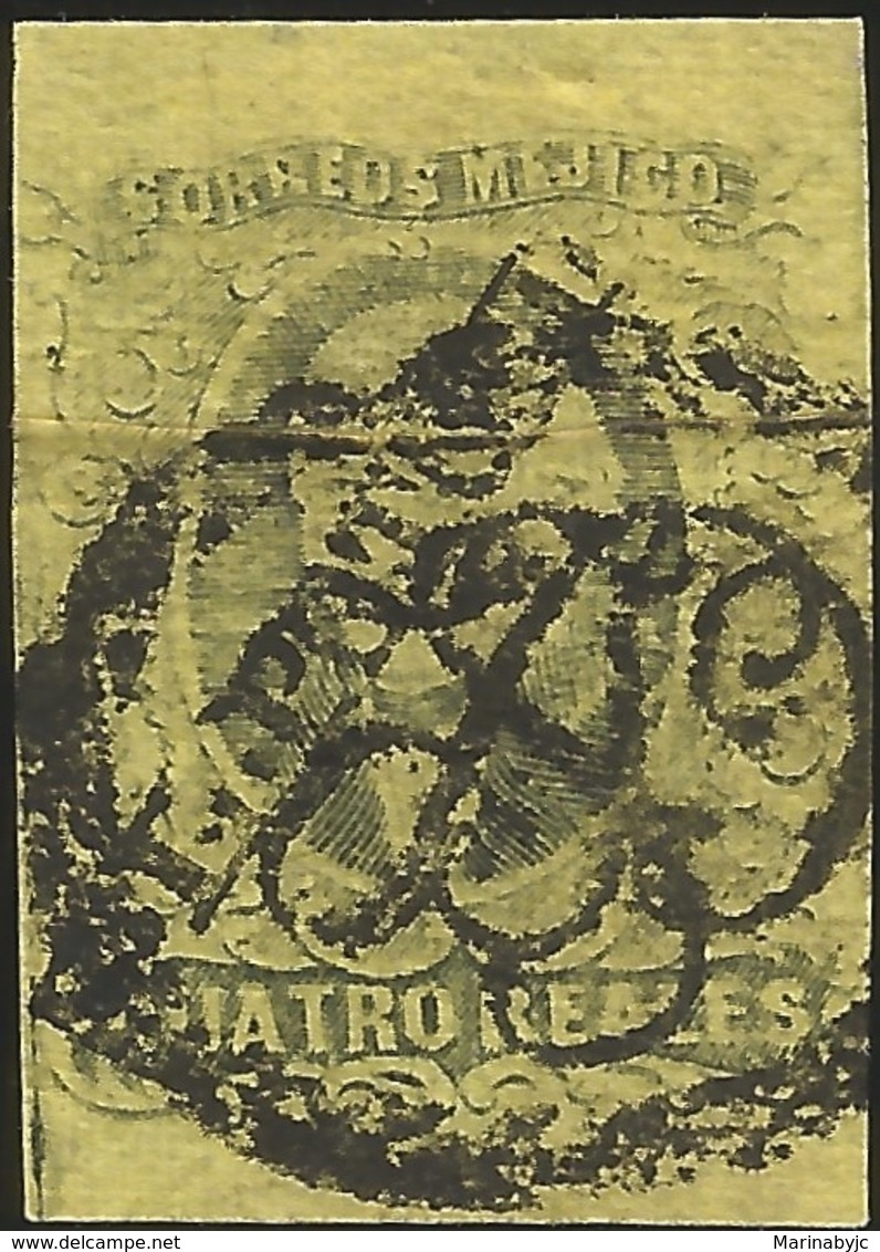 J) 1861 MEXICO, HIDALGO, 4 REALES, DIAGONAL DISTRICT SAN LUIS POTOSI, ORNAMENTAL CANCELLATION, MN - Mexico