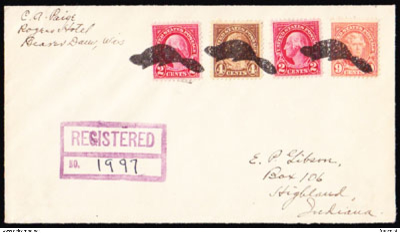 U.S.A. (1930) Beaver. Fancy Cancel From Beaver Dam, Wisconsin. Three Strikes In Black On Registered Cover. - Storia Postale