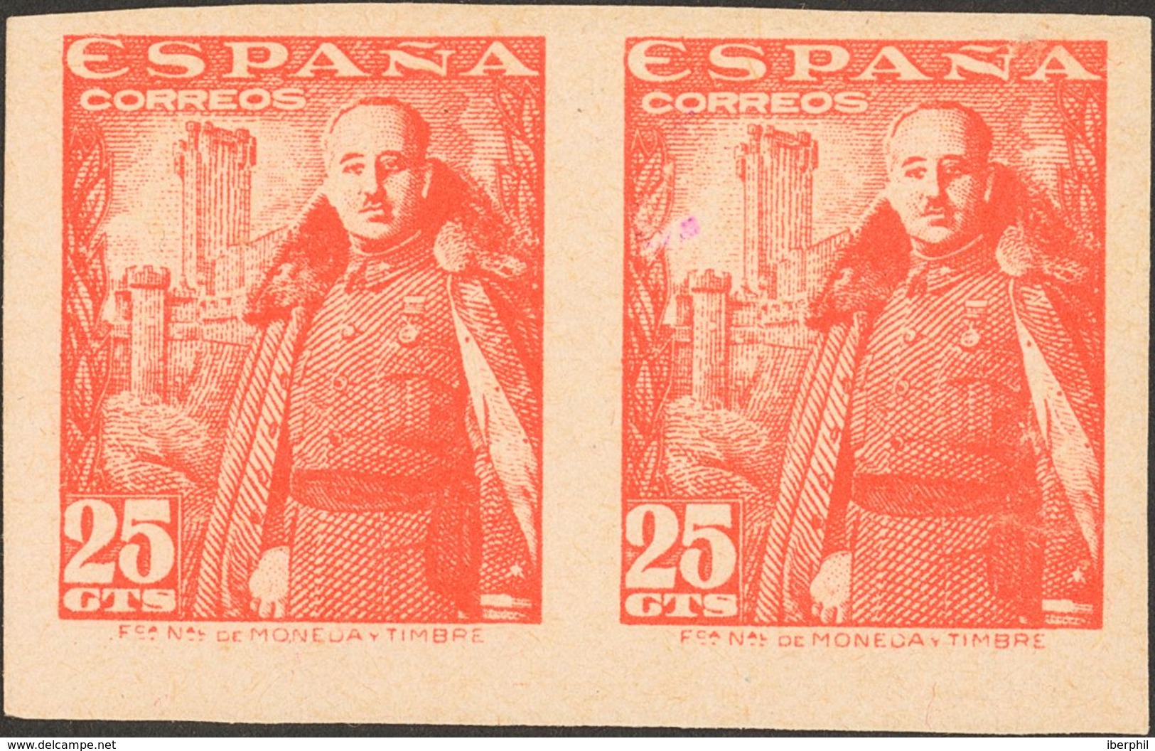 (*)1024s(2). 1948. 25 Cts Rojo, Pareja. SIN DENTAR (papel Cartón). MAGNIFICO. Edifil 2018: 280 Euros - Other & Unclassified