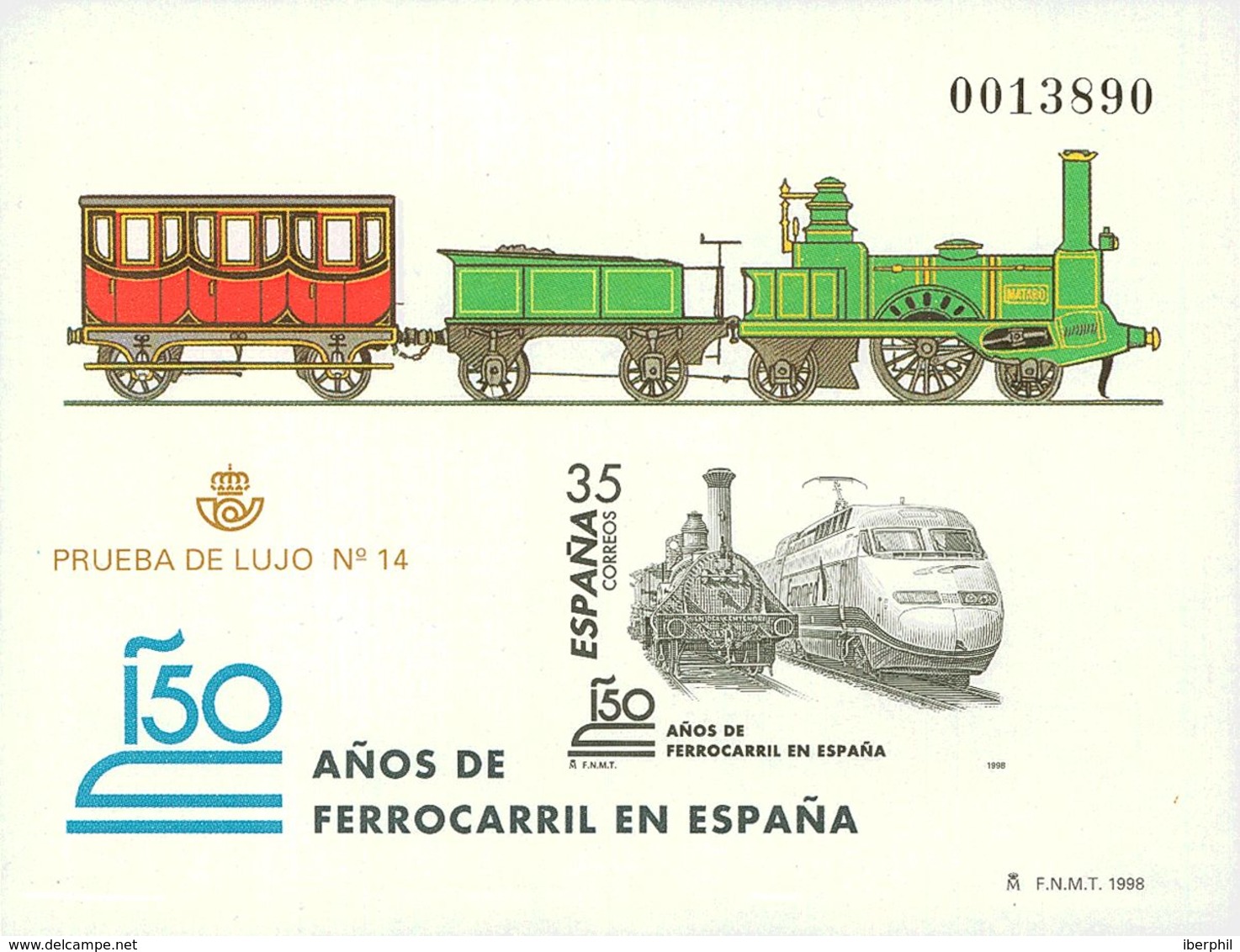 **67P. 1998. Prueba De Lujo. 150 AÑOS DEL FERROCARRIL EN ESPAÑA. MAGNIFICA. Edifil 2018: 12 Euros - Andere & Zonder Classificatie