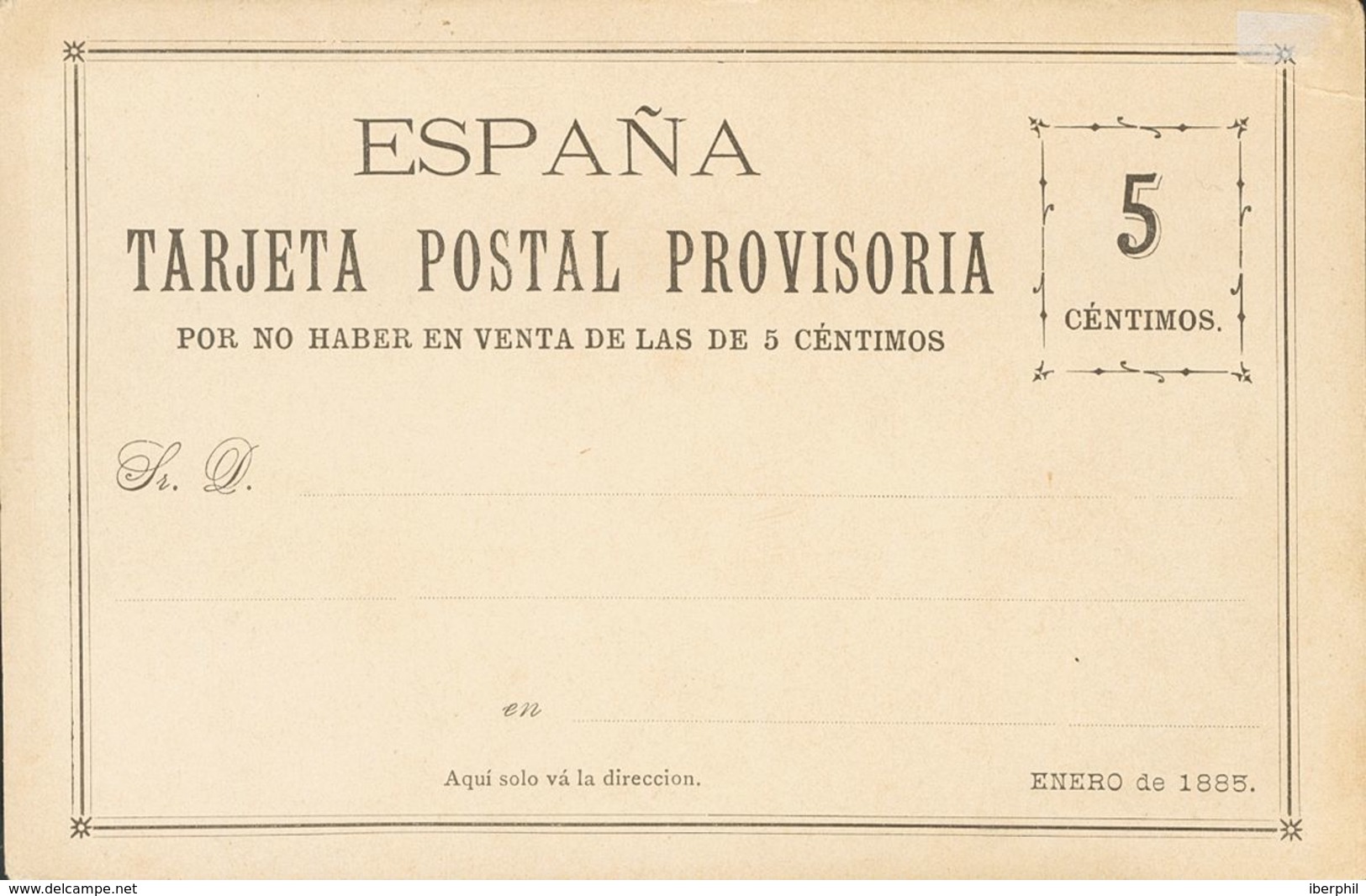 (*)EPCC1. 1885. 5 Cts Negro. TARJETA POSTAL PROVISORIA DE CARRERAS CANDI (sin La Marquilla Violeta). MAGNIFICA. - Altri & Non Classificati