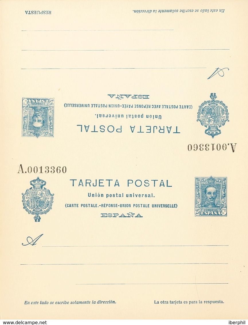 (*)EP59, EP60. 1925. 25 Cts Azul Sobre Tarjeta Entero Postal Y 25 Cts+25 Cts Azul Sobre Tarjeta Entero Postal (plancha), - Andere & Zonder Classificatie