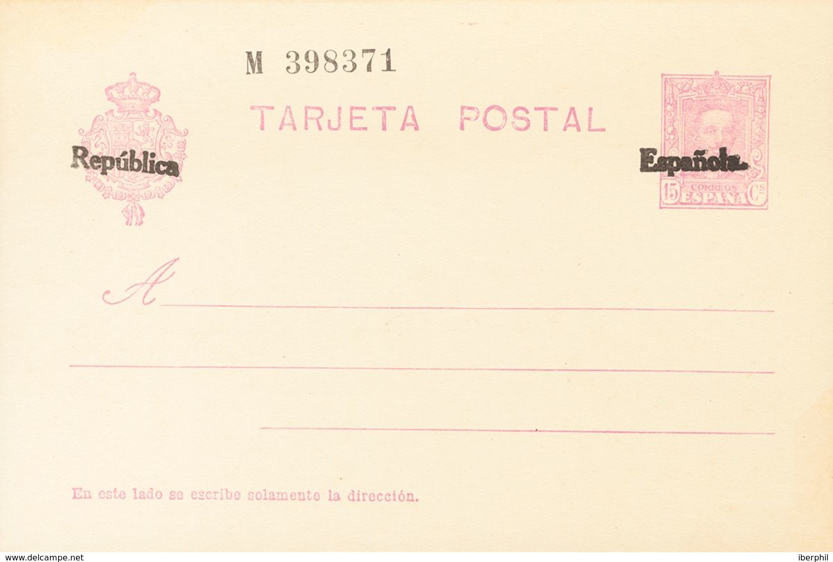 (*)EP66. 1931. 15 Cts Violeta Sobre Tarjeta Entero Postal (sobrecarga Manual). MAGNIFICA. Edifil 2019: 102 Euros - Sonstige & Ohne Zuordnung