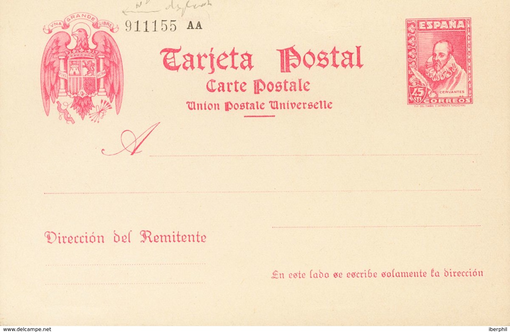 (*)EP84. 1938. 45 Cts Carmín Sobre Tarjeta Entero Postal. MAGNIFICA. Edifil 2019: 139 Euros - Andere & Zonder Classificatie
