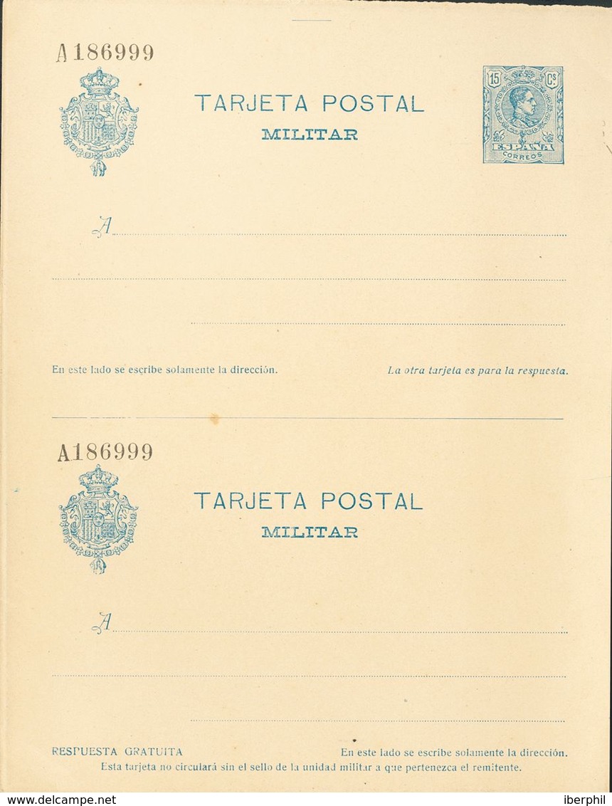 (*)EPM1. 1921. 15 Cts+sin Valor, Azul Sobre Tarjeta Entero Postal Militar, De Ida Y Vuelta. MAGNIFICA. Edifil 2019: 73 E - Andere & Zonder Classificatie