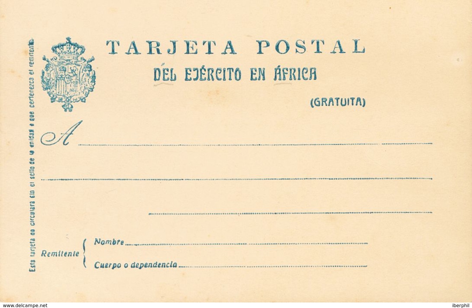 Sobre EPM3. 1927. Sin Valor, Azul. Tarjeta Entero Postal De Franquicia Del EJERCITO EN AFRICA. MAGNIFICA Y RARISIMA EN N - Andere & Zonder Classificatie