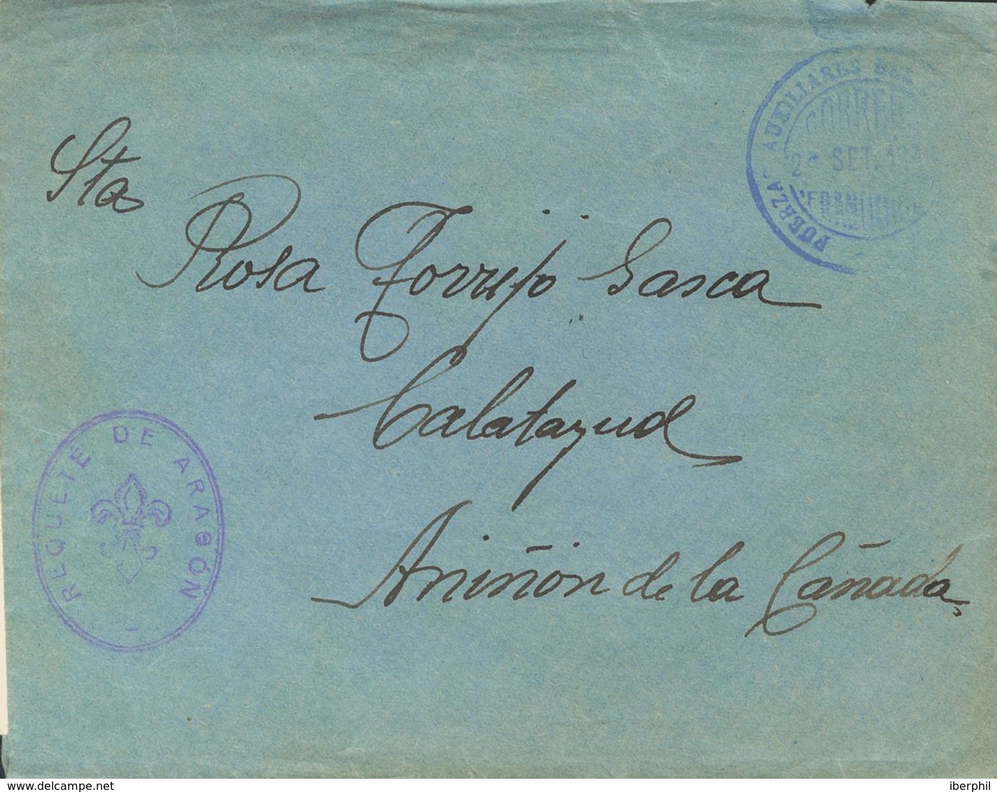 Sobre . 1936. Carta (con Texto, Una Parte Recortado) TARDIENTA (HUESCA) A ANIÑON (ZARAGOZA). Marcas De Franquicia FUERZA - Andere & Zonder Classificatie