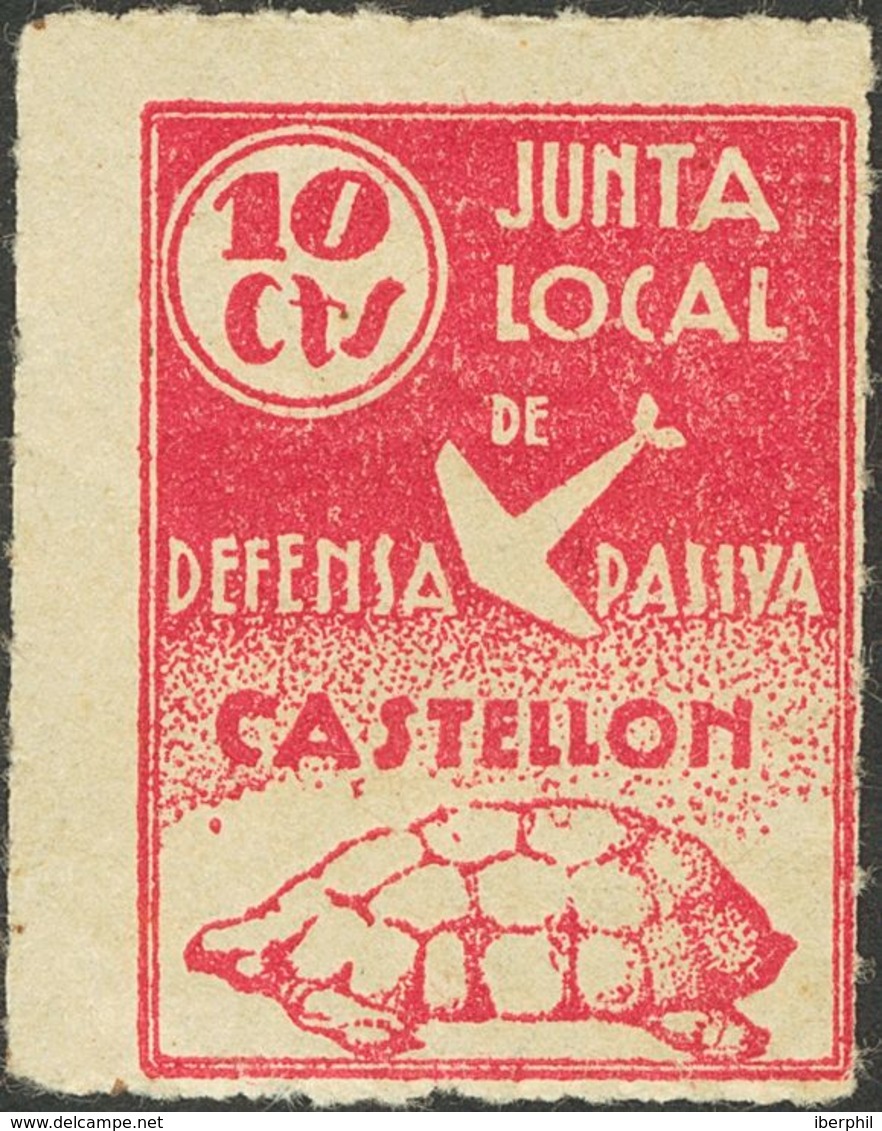 **. 1937. 10 Cts Carmín. CASTELLON. JUNTA LOCAL DE DEFENSA PASIVA. MAGNIFICO Y RARISIMO. (Allepuz 35) - Other & Unclassified