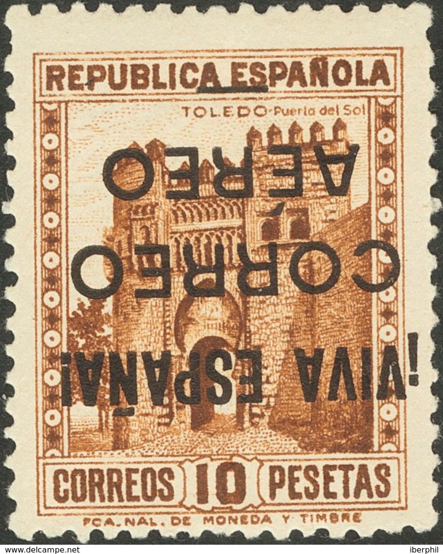 **80hi. 1937. 10 Pts Castaño. SOBRECARGA INVERTIDA. MAGNIFICO. Edifil 2011: 100 Euros - Sonstige & Ohne Zuordnung