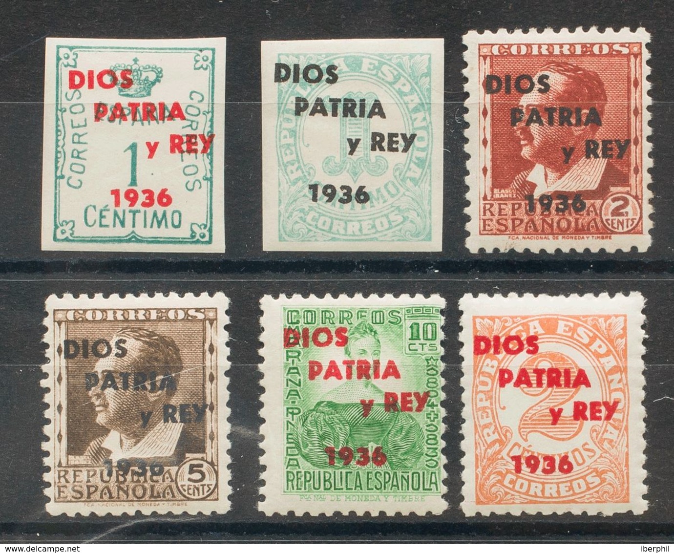 *21/27hcc. 1937. Serie Completa, A Falta Del 40 Cts Azul (seis Valores). Variedad CAMBIO DE COLOR EN LA SOBRECARGA. MAGN - Other & Unclassified