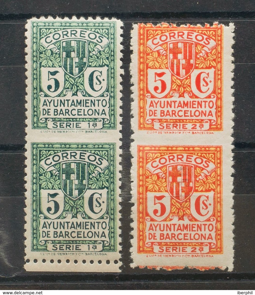 *9spv, 10spv. 1932. 5 Cts Verde Y Verde Claro Y 5 Cts Rojo Y Amarillo, Parejas Verticales. Variedad SIN DENTAR ENTRE LOS - Sonstige & Ohne Zuordnung