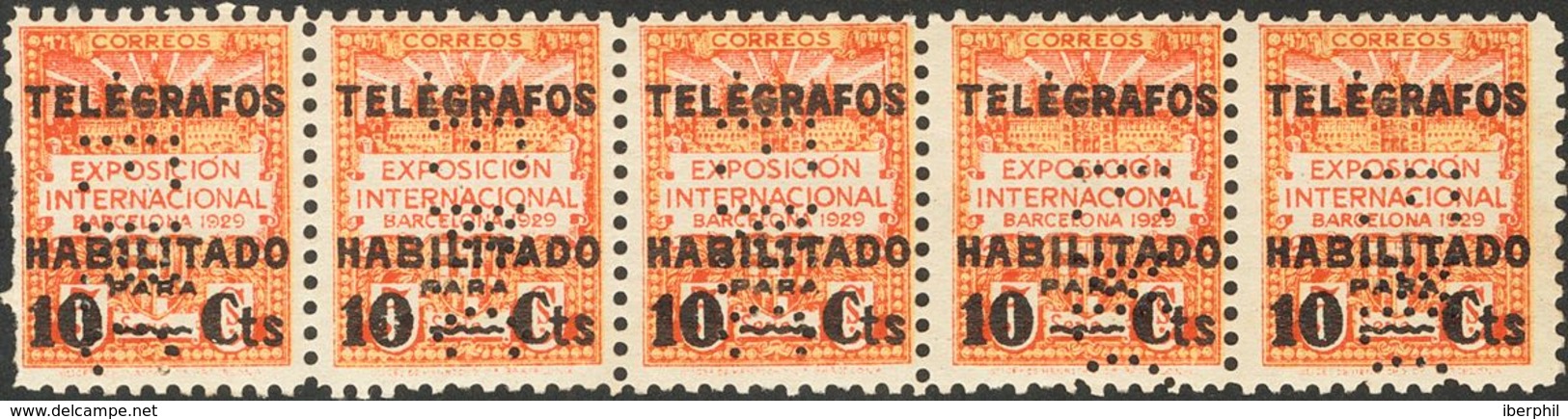 **1(5). 1929. 10 Cts Sobre 5 Cts Rojo, Tira De Cinco. Perforación F.M.C. MAGNIFICA E INUSUAL. - Andere & Zonder Classificatie