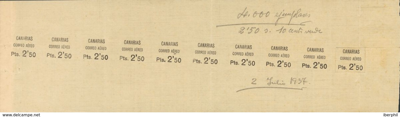 (*)27. 1937. 2'50 Pts Negro. PRUEBA DE LA SOBRECARGA, De Las Diez Posiciones Del Bloque Reporte. MAGNIFICA Y RARISIMA. - Andere & Zonder Classificatie