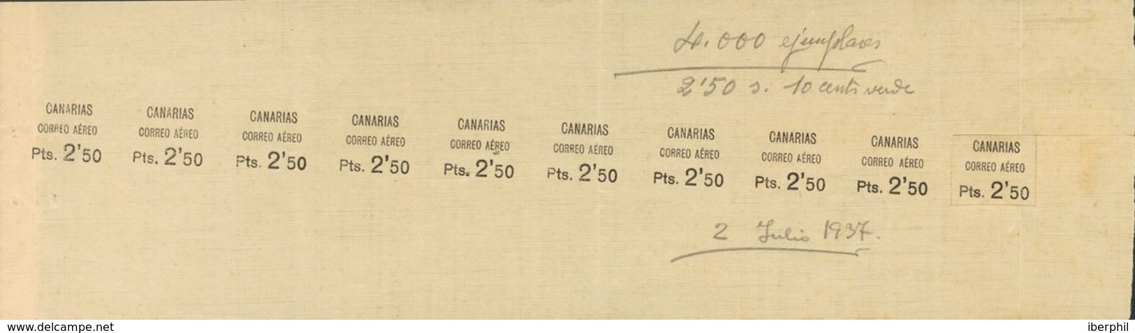 (*)27. 1937. 2'50 Pts Negro. PRUEBA DE LA SOBRECARGA, De Las Diez Posiciones Del Bloque Reporte. MAGNIFICA Y RARISIMA. - Other & Unclassified