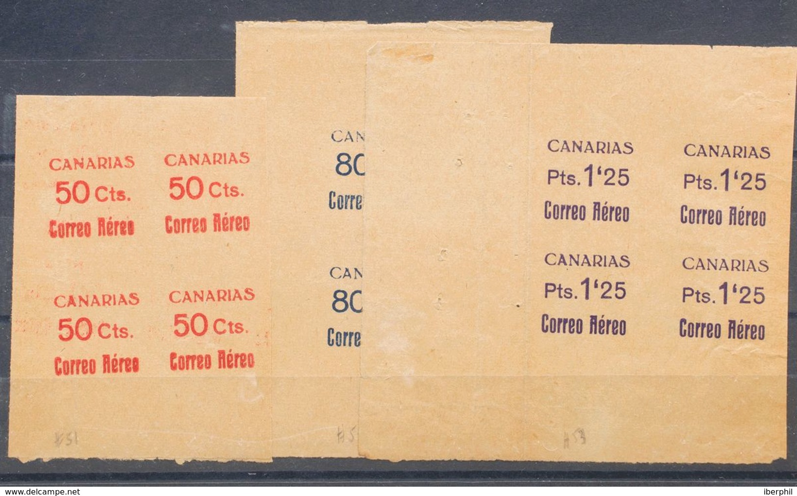 (*)37/39(4). 1938. Conjunto De Las PRUEBAS DE LA SOBRECARGA Del 50 Cts Rojo, 80 Cts Azul Y 1'25 Pts Violeta (cuatro De L - Other & Unclassified