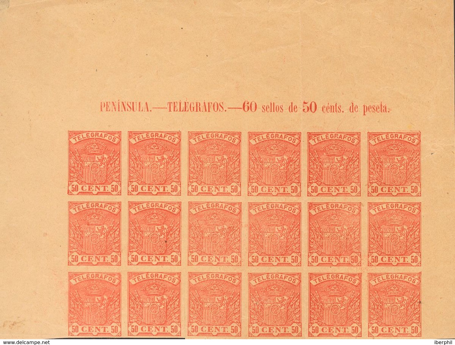 (*)35P(18). 1901. 50 Cts Rojo Sobre Salmón, Bloque De Dieciocho (cabecera De Pliego Con Leyenda). ENSAYO DE COLOR (sin D - Andere & Zonder Classificatie