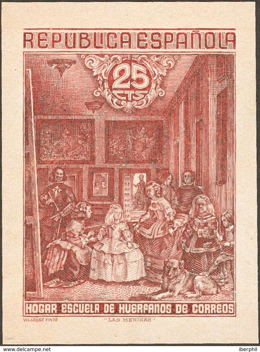 (*)31P. 1938. 25 Cts Carmín Vinoso. PRUEBA DE PUNZON. MAGNIFICA Y RARA. (Gálvez HC26) - Other & Unclassified