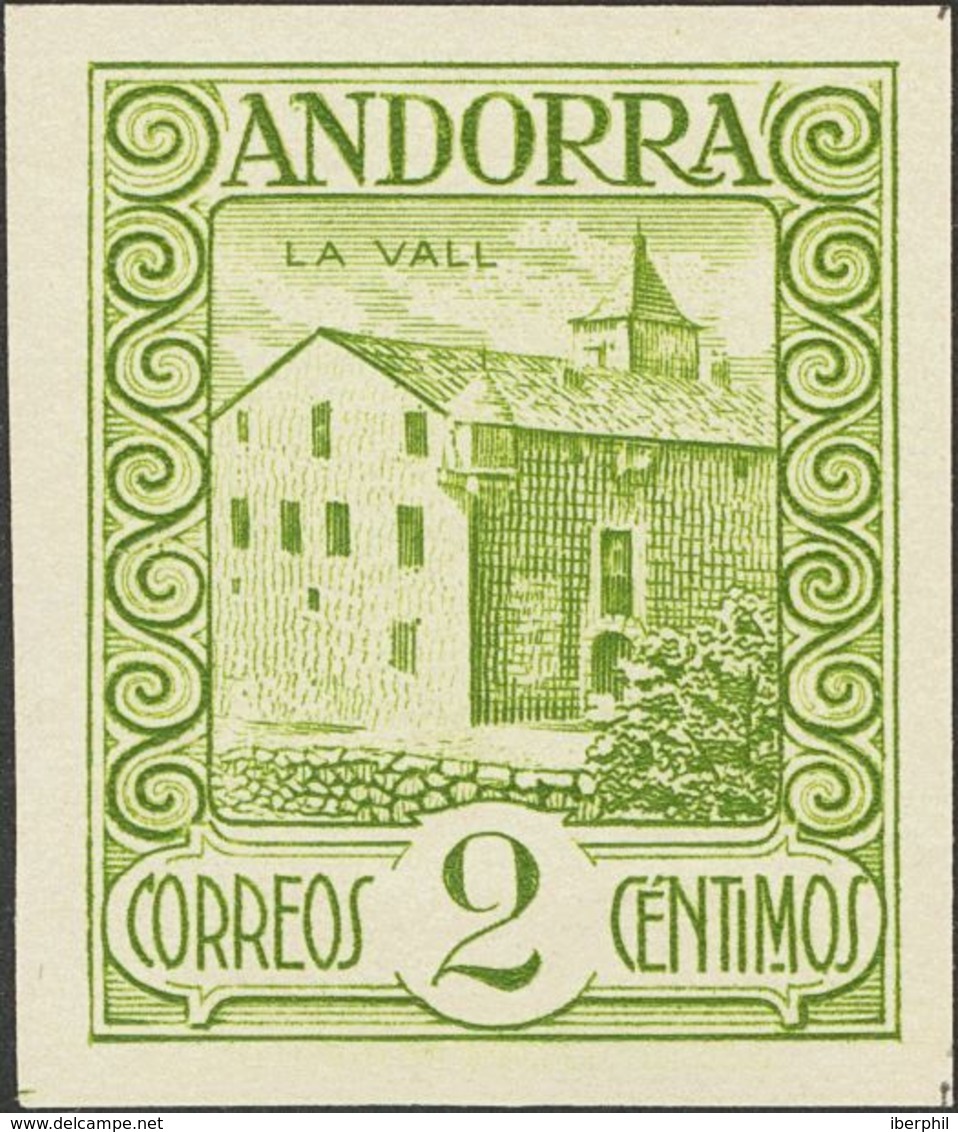 (*)15ts. 1929. 2 Cts Verde Oliva. SIN DENTAR Y SIN PIE DE IMPRENTA. MAGNIFICO. Edifil 2013: 160 Euros - Other & Unclassified