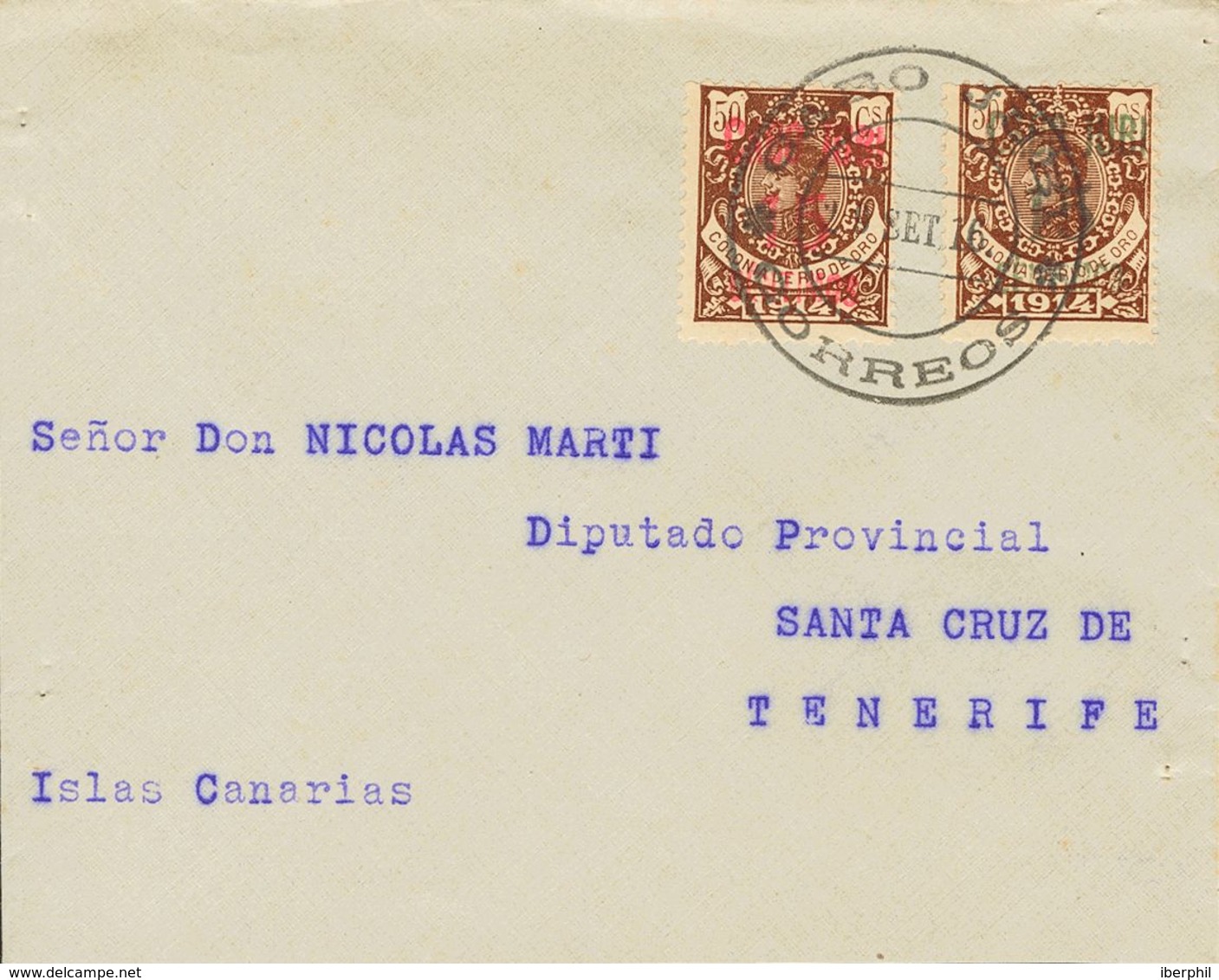 Sobre 3, 3A. 1916. 15 Cts Sobre 50 Cts Castaño (carmín) Y 15 Cts Sobre 50 Cts Castaño (verde). Carta Filatélica De CABO  - Other & Unclassified