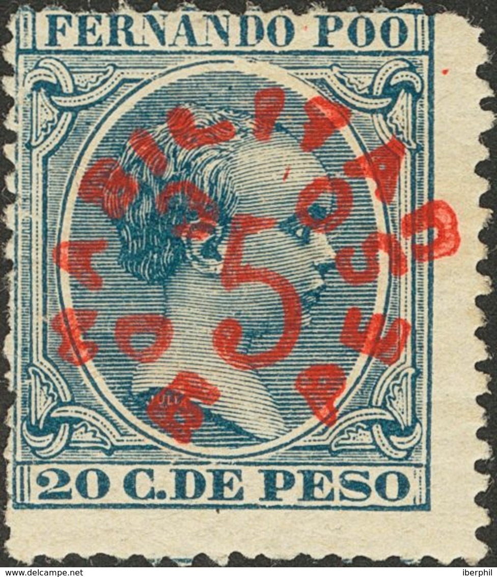 *38. 1896. 5 Ctvos Sobre 20 Ctvos Azul. BONITO. Edifil 2018: 220 Euros - Other & Unclassified