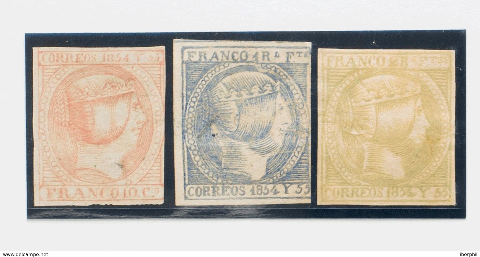 */(*)2, 3, 4. 1854. 10 Cuartos Rosa, 1 Real Azul Claro Y 2 Reales Verde (pequeños Defectitos, Entre Ellos Algún Margen J - Otros & Sin Clasificación