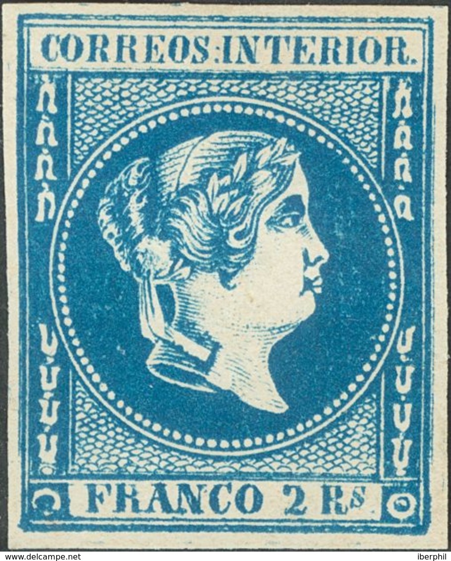 (*)14. 1863. 2 Reales Azul (leve Puntito Claro). MAGNIFICO. Cert. CEM. Edifil 2019: 805 Euros - Other & Unclassified