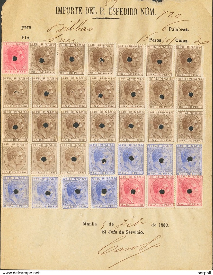 Sobre 57(3), 54(8), 66(23). 1883. 2 Ctvos Rosa, Tres Sellos, 2 4/8 Ctvos Ultramar, Ocho Sellos, 25 Ctvos Castaño, Veinti - Andere & Zonder Classificatie