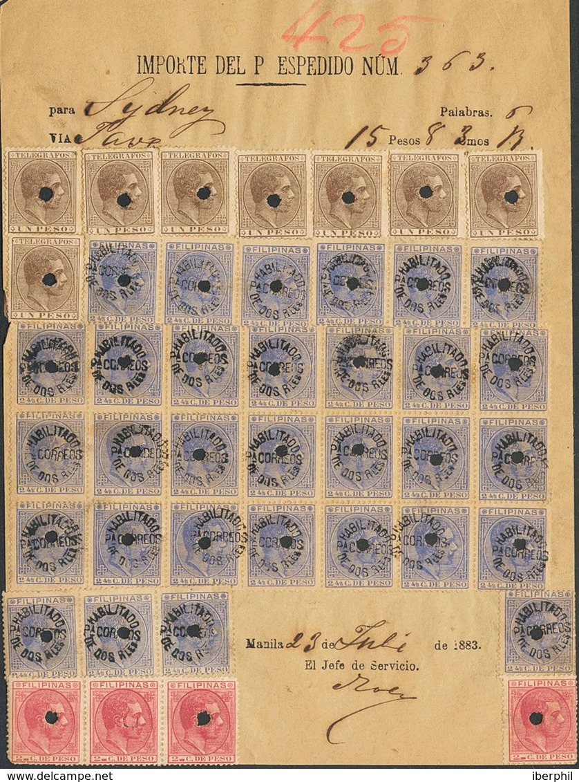 Sobre 57(4), 660(31). 1883. 2 Ctvos Rosa, Cuatro Sellos, 2 Reales Sobre 2 4/8 Ctvos Azul Gris, Treinta Y Uno Y 1 Peso Ca - Andere & Zonder Classificatie