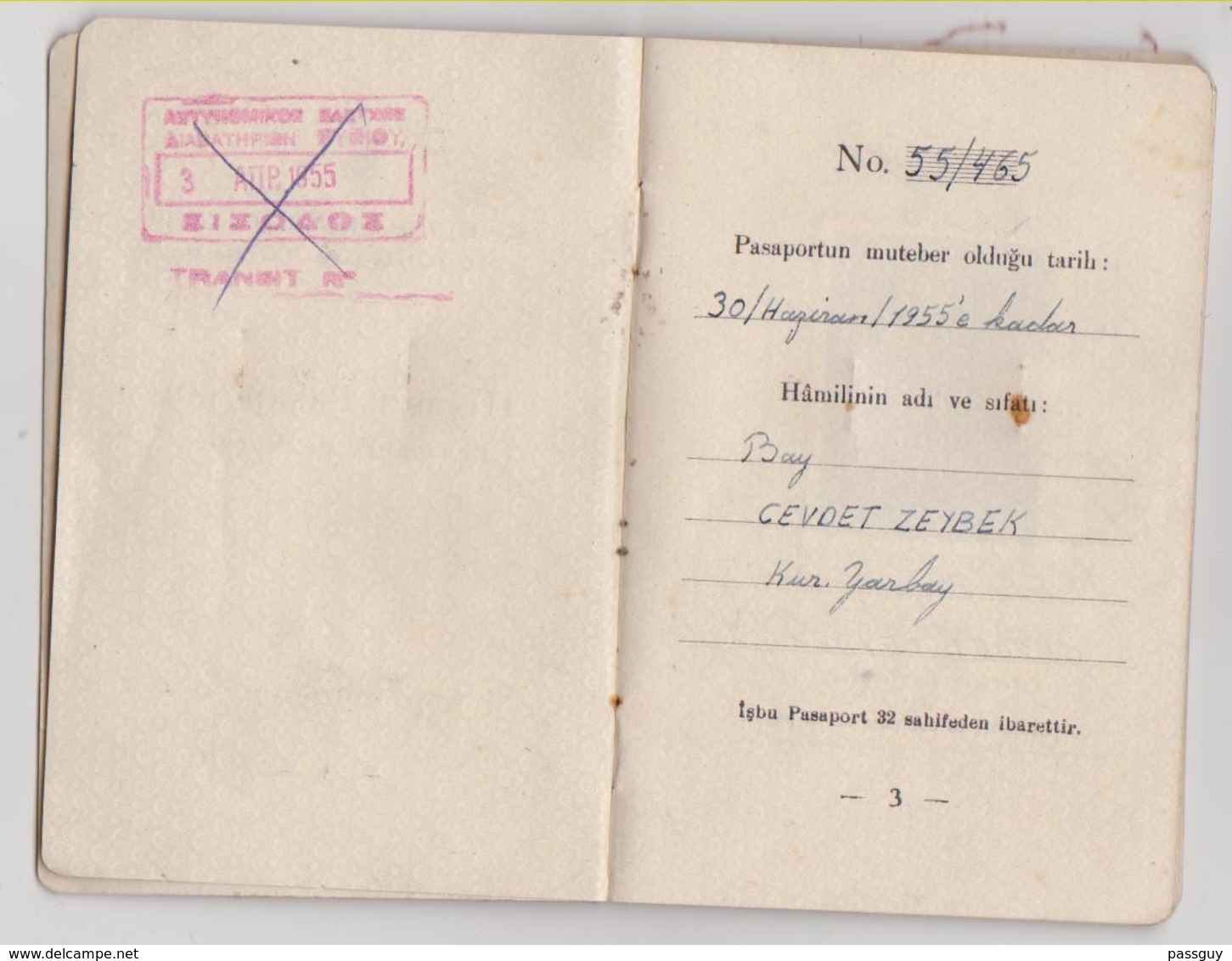 TURKEY Service Passport  1955 TURQUIE Passeport De Service – Dienstpaß - Documents Historiques