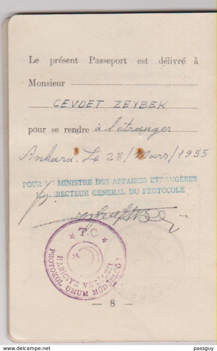 TURKEY Service Passport  1955 TURQUIE Passeport de Service – Dienstpaß