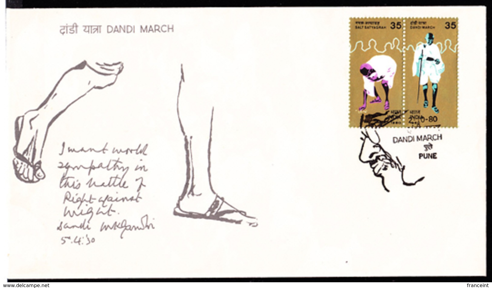 INDIA (1980) Gandhi. FDC With Thematic Cancel. Dandi March. Scott Nos 876-7, Yvert Nos 640-1. - FDC